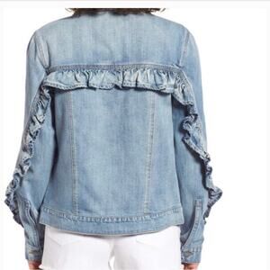 BP stone washed ruffle sleeve western feminine denim jacket size S NFR